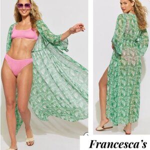 NWT Francesca's breezy palm Sarong/Kimono Size L/XL Color Green